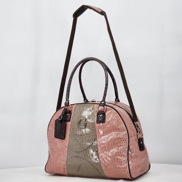 Guess Vintage Y2K Pink Brown Snakeskin Patent Weekender Duffle Bag RARE - Picture 2 of 16